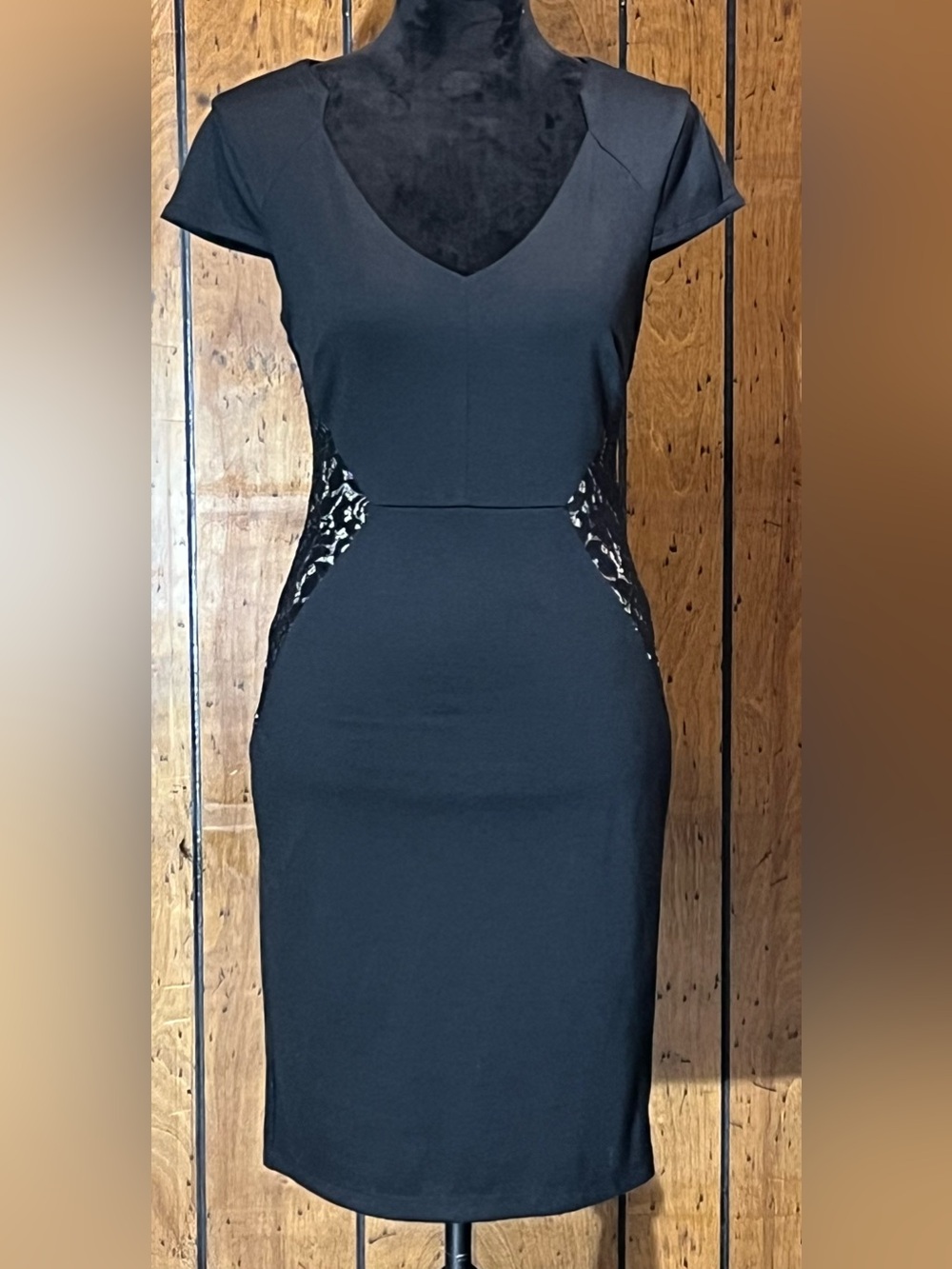 Maurices Black V-Neck Lace-Inset Midi Dress size S